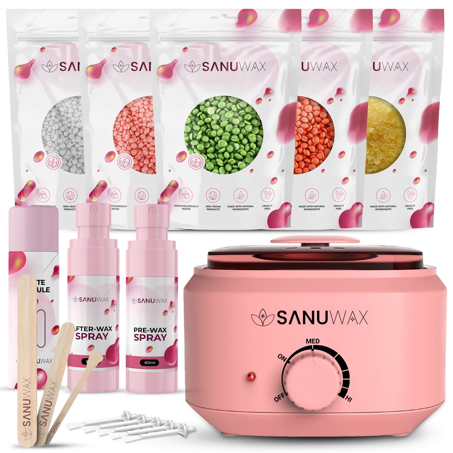 Sanu Wax Home Waxing Kit Black: Digital Wax Warmer Kit for Brazilian Bikini Coarse Hair Removal with 14oz Hard Wax Beads for Eyebrow, Legs, Armpit, Face, and Pre & After Wax Spray