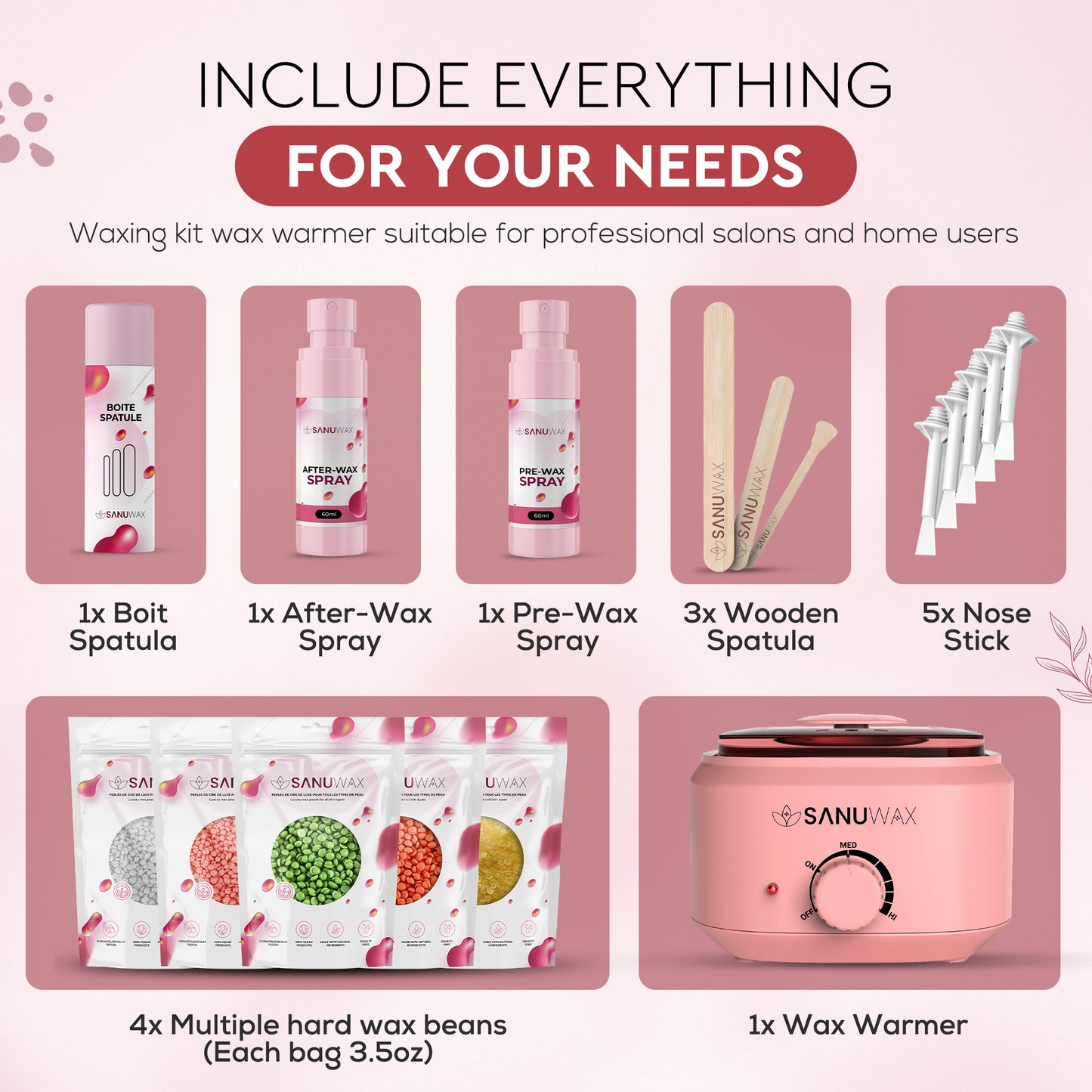 Sanu Wax Home Waxing Kit Black: Digital Wax Warmer Kit for Brazilian Bikini Coarse Hair Removal with 14oz Hard Wax Beads for Eyebrow, Legs, Armpit, Face, and Pre & After Wax Spray