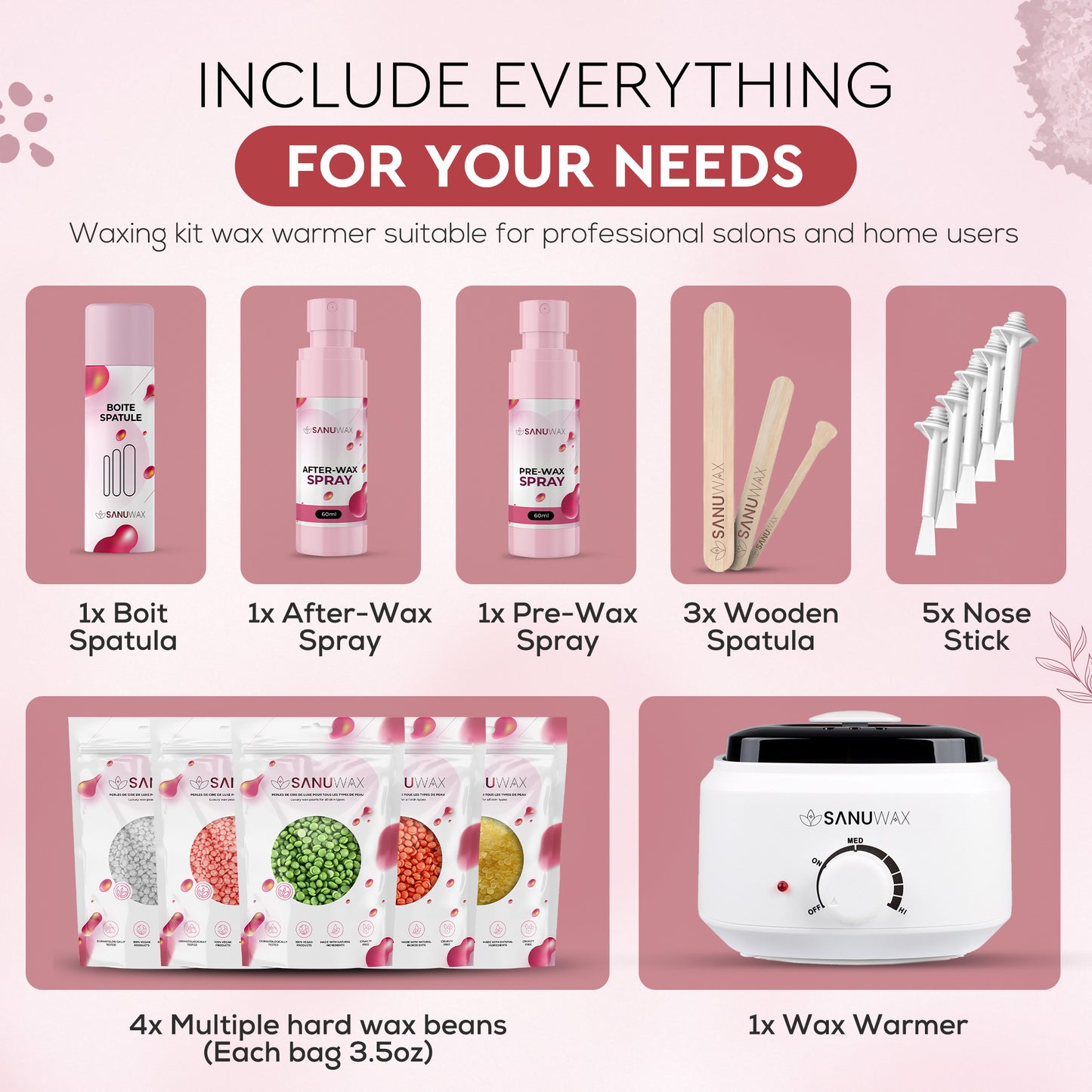 Sanu Wax Home Waxing Kit Black: Digital Wax Warmer Kit for Brazilian Bikini Coarse Hair Removal with 14oz Hard Wax Beads for Eyebrow, Legs, Armpit, Face, and Pre & After Wax Spray