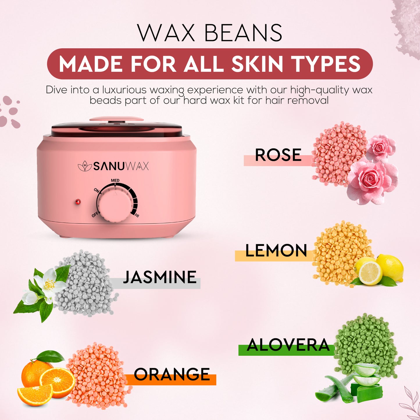 Sanu Wax Home Waxing Kit Black: Digital Wax Warmer Kit for Brazilian Bikini Coarse Hair Removal with 14oz Hard Wax Beads for Eyebrow, Legs, Armpit, Face, and Pre & After Wax Spray