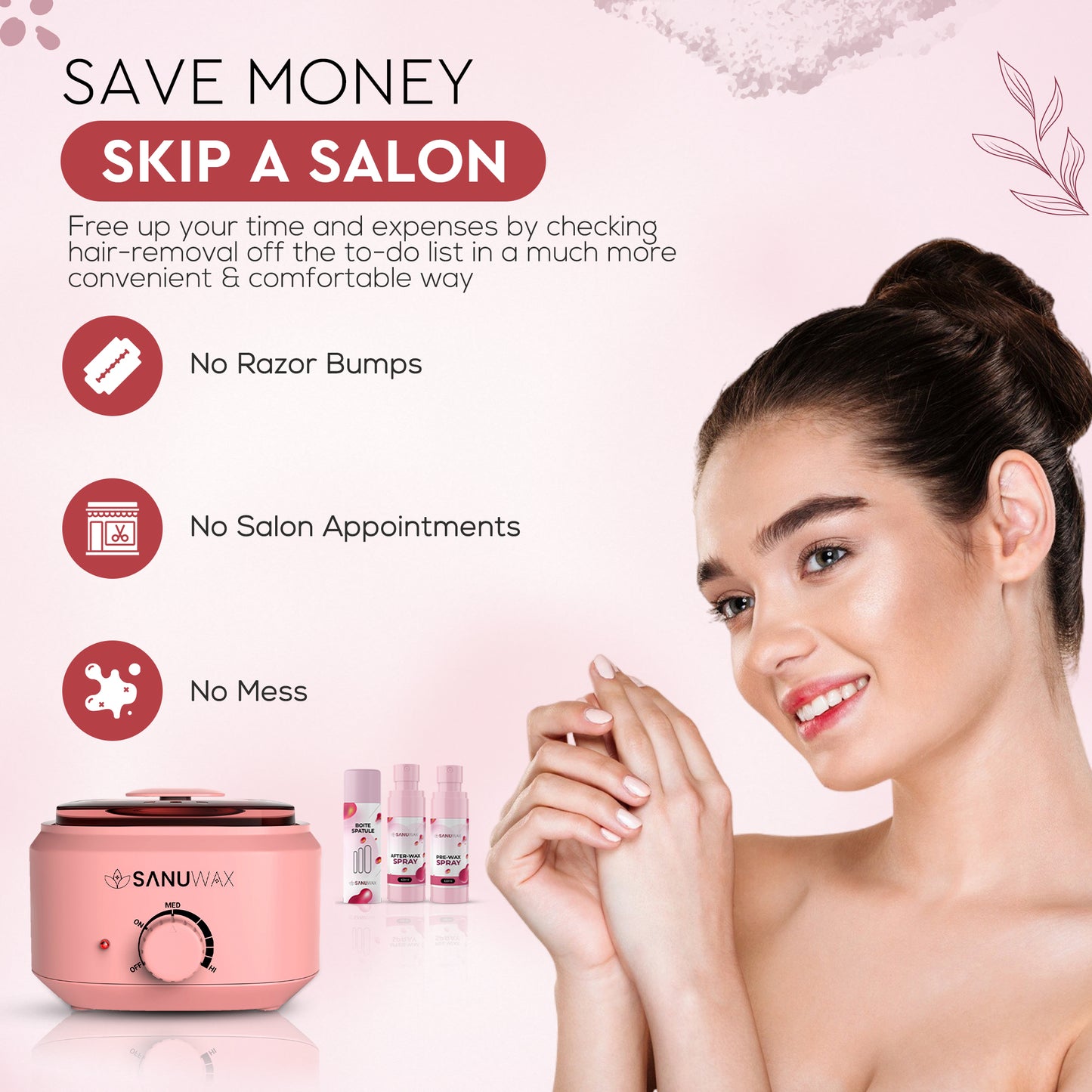 Sanu Wax Home Waxing Kit Black: Digital Wax Warmer Kit for Brazilian Bikini Coarse Hair Removal with 14oz Hard Wax Beads for Eyebrow, Legs, Armpit, Face, and Pre & After Wax Spray