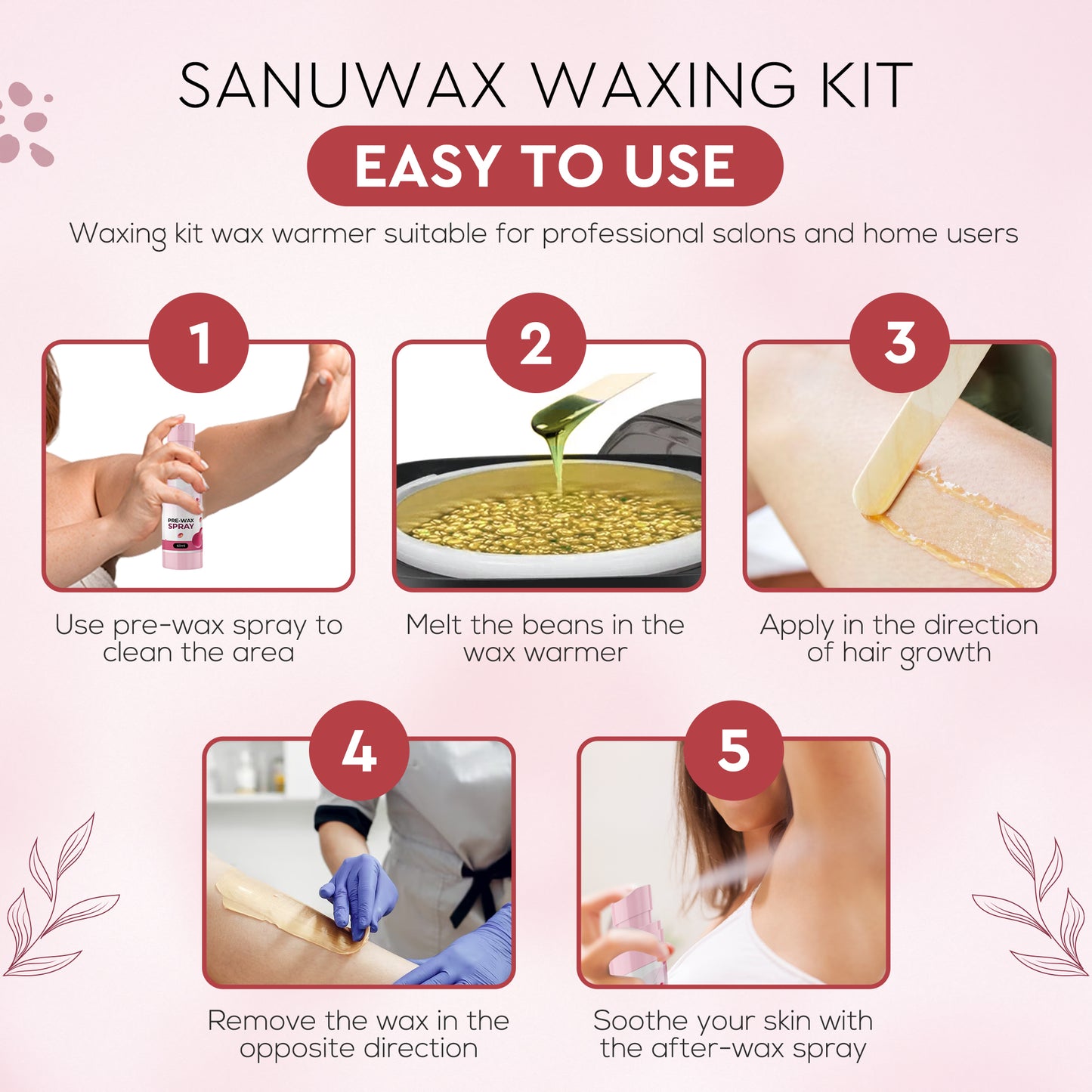 Sanu Wax Home Waxing Kit Black: Digital Wax Warmer Kit for Brazilian Bikini Coarse Hair Removal with 14oz Hard Wax Beads for Eyebrow, Legs, Armpit, Face, and Pre & After Wax Spray