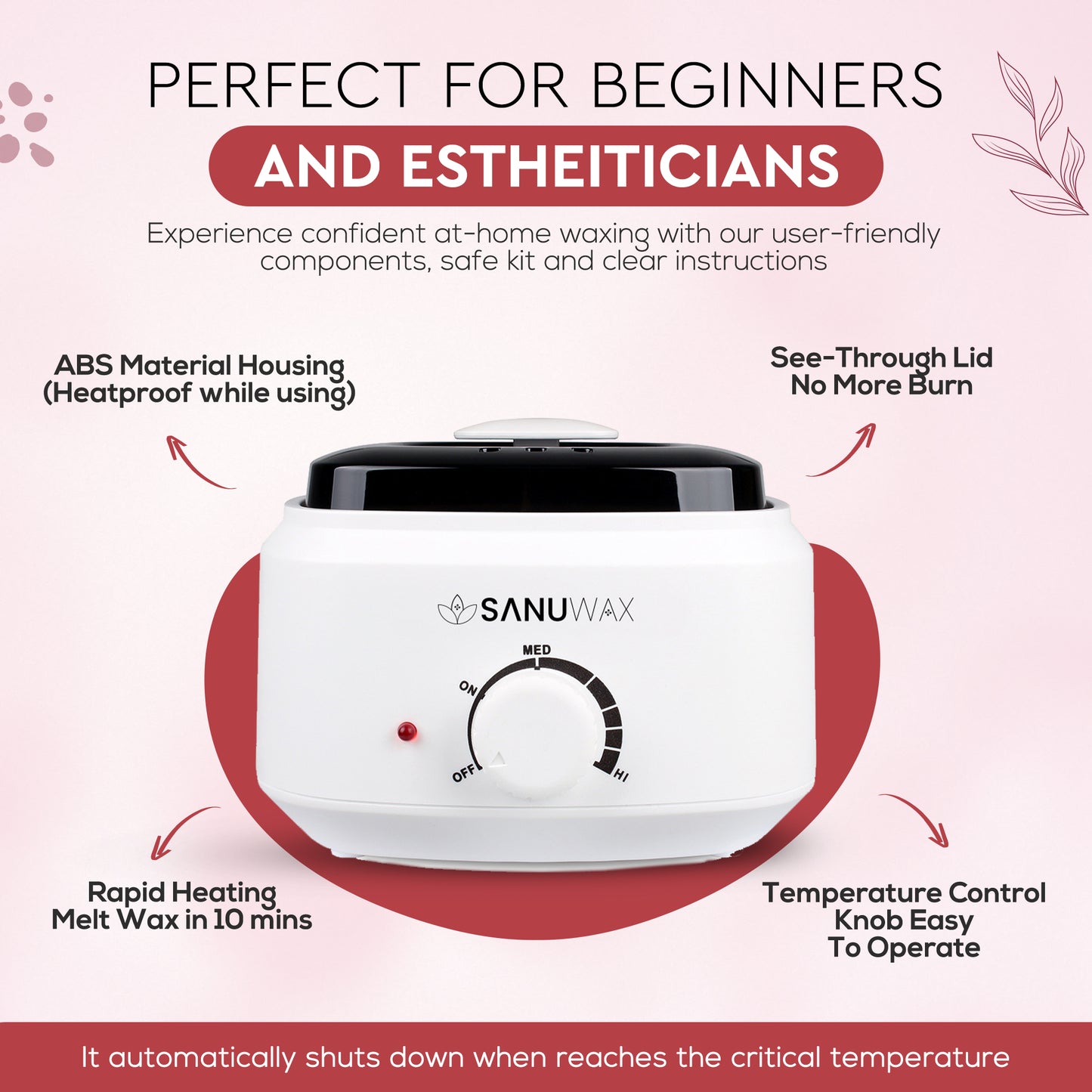 Sanu Wax Home Waxing Kit Black: Digital Wax Warmer Kit for Brazilian Bikini Coarse Hair Removal with 14oz Hard Wax Beads for Eyebrow, Legs, Armpit, Face, and Pre & After Wax Spray